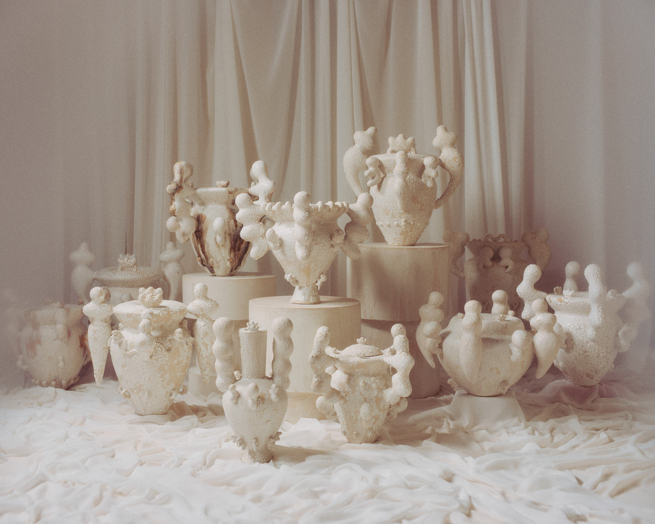 A collection of sculptural Jōmon vessels by Noe Kuremoto