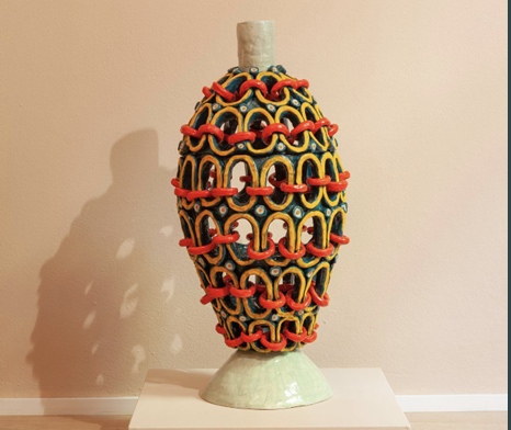Colorful sculptural vessel presented in Love Letters in Milan
